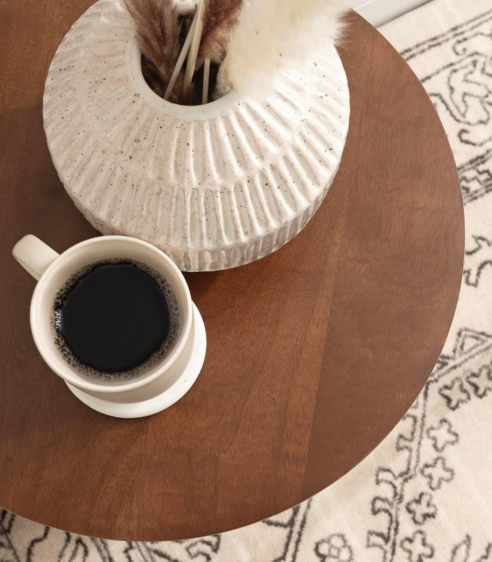 Faiza Walnut Brown Round Side Table - Modern Accent for Bedroom or Living Room gallery