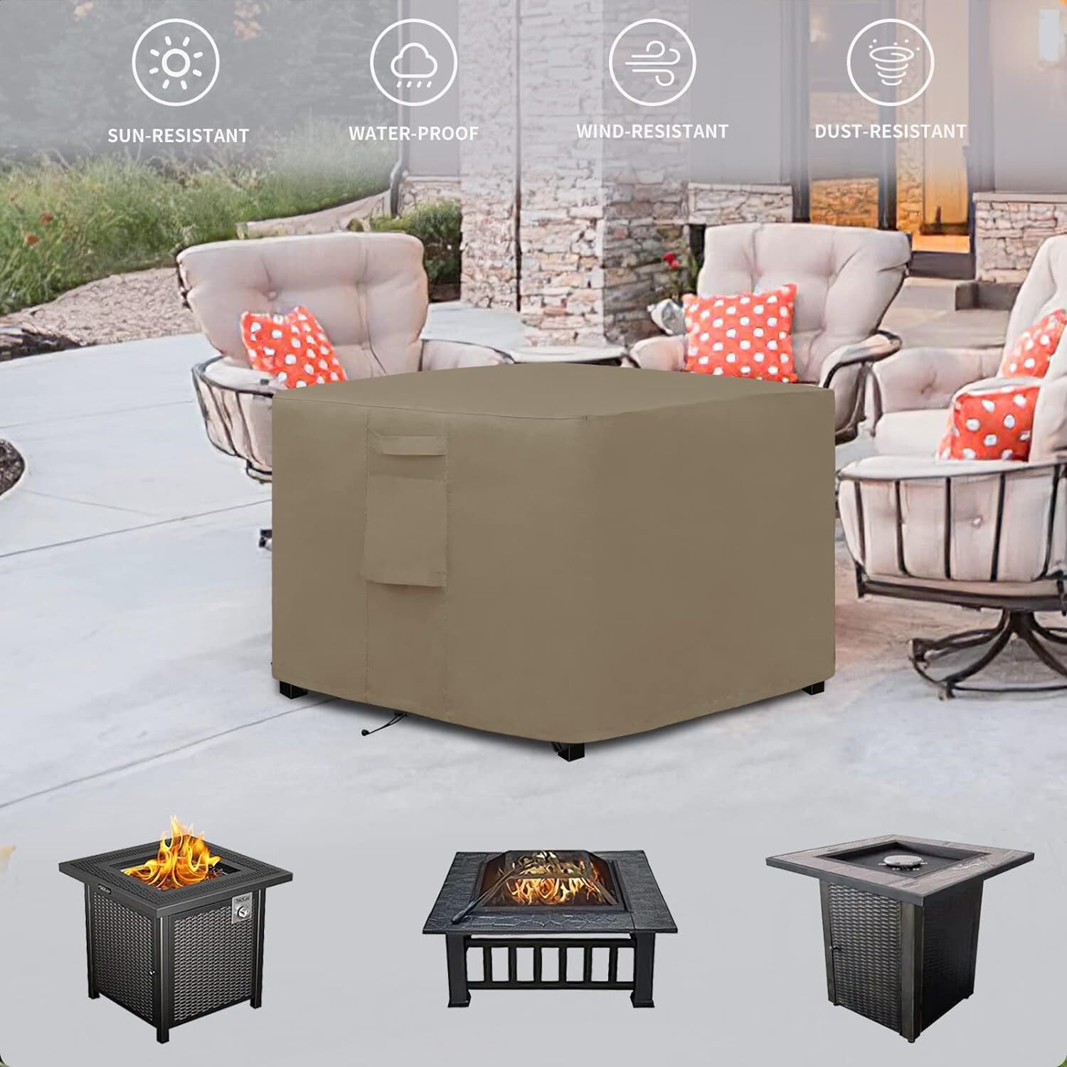 Outdoor Fire Pit Cover, Round/Square/Rectangular Waterproof & Weatherproof Cover gallery