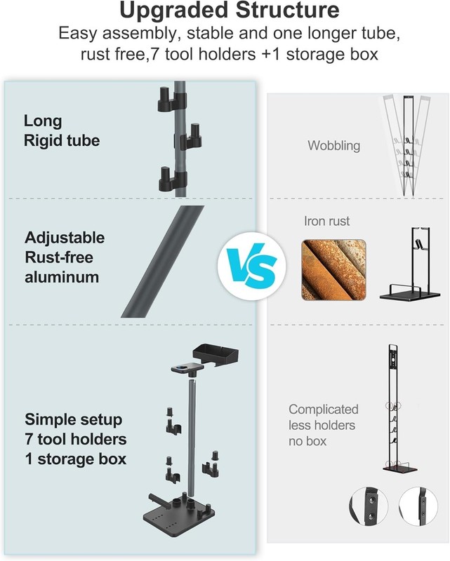28" Cordless Vacuum Stand | Universal Stick Vac Dock, 7 Accessory Holders, Black gallery
