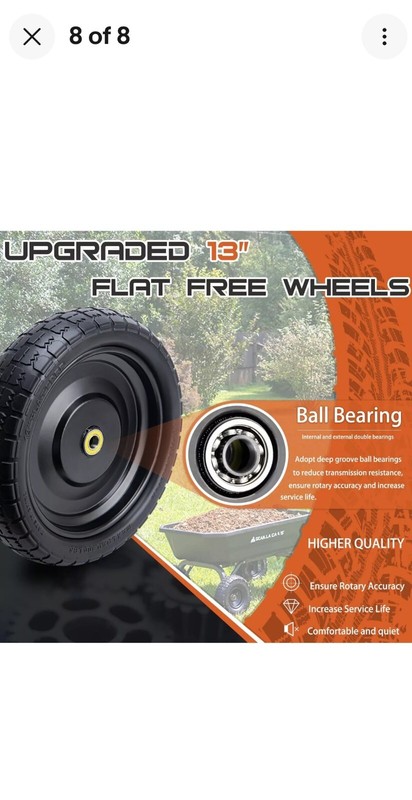 💜2-Pack 13 Inch Solid Rubber Tires, 4.00-6 Tire Flat Free, with 5/8" Bearings gallery