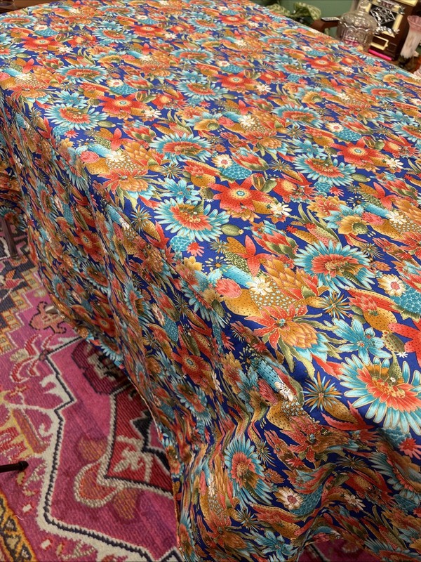 Vtg Handmade Cactus Desert Tablecloth Cover Blooming Succulents Flowers 78”X 82” gallery