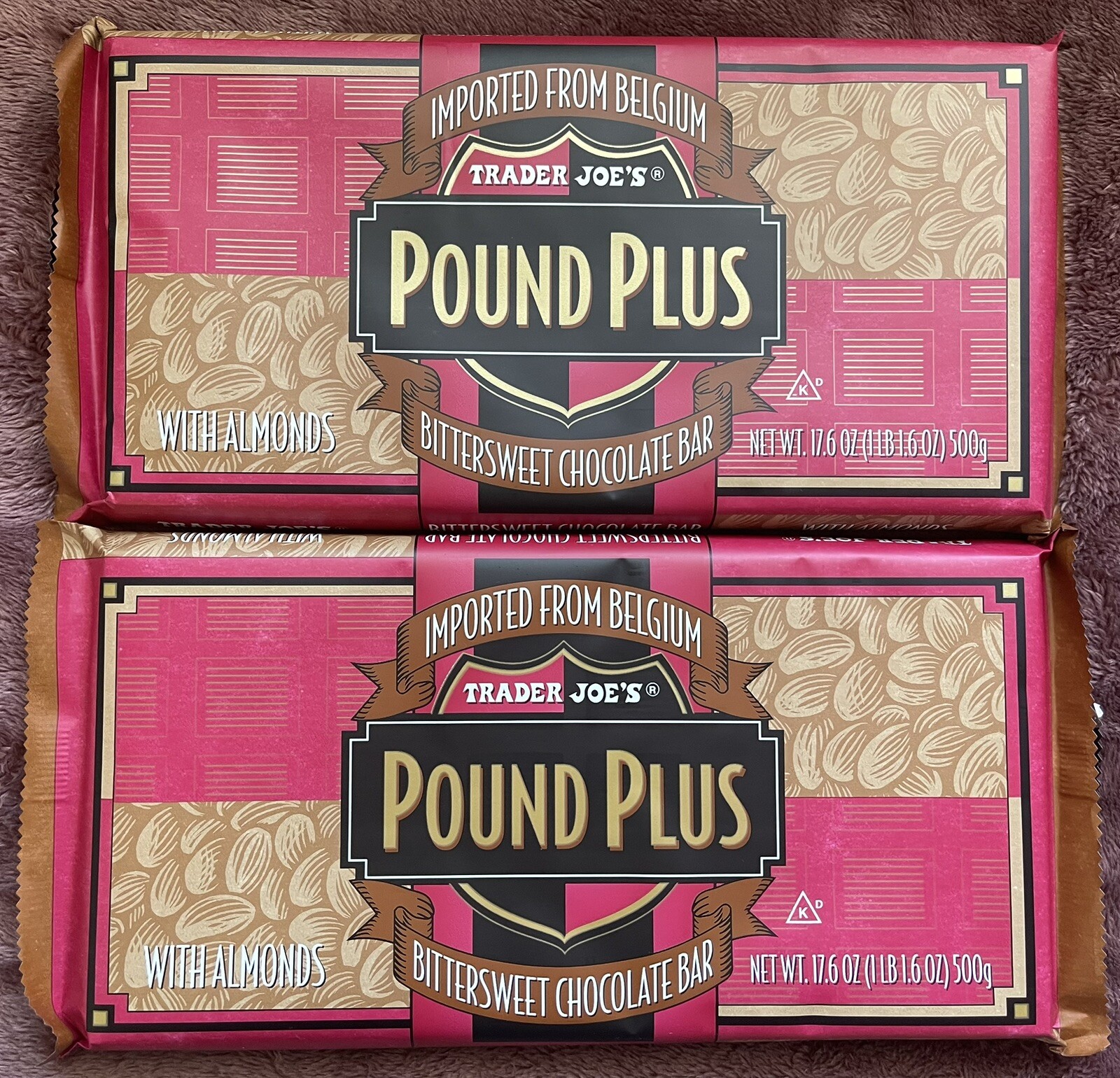 2 HUGE PACKS TRADER JOE'S Pound Plus BITTERSWEET CHOCOLATE with Almonds gallery