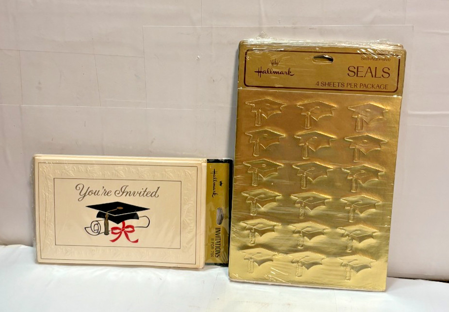 5 Piece Lot Hallmark Graduation Cards & Stickers 1-Open Package All NOS Read gallery