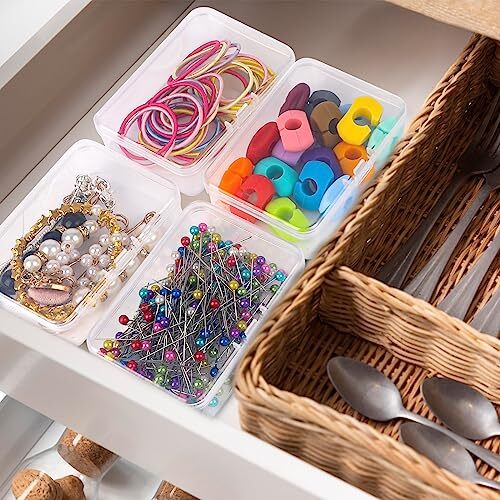 6 PCS Mini Clear Plastic Storage Containers Box Case with Lids Clear Rectangle gallery