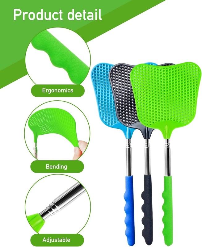 3 Pcs Fly Swatter, Fly Swatter Plastic,Telescopic Fly Swatters, Large Bug Swatte gallery
