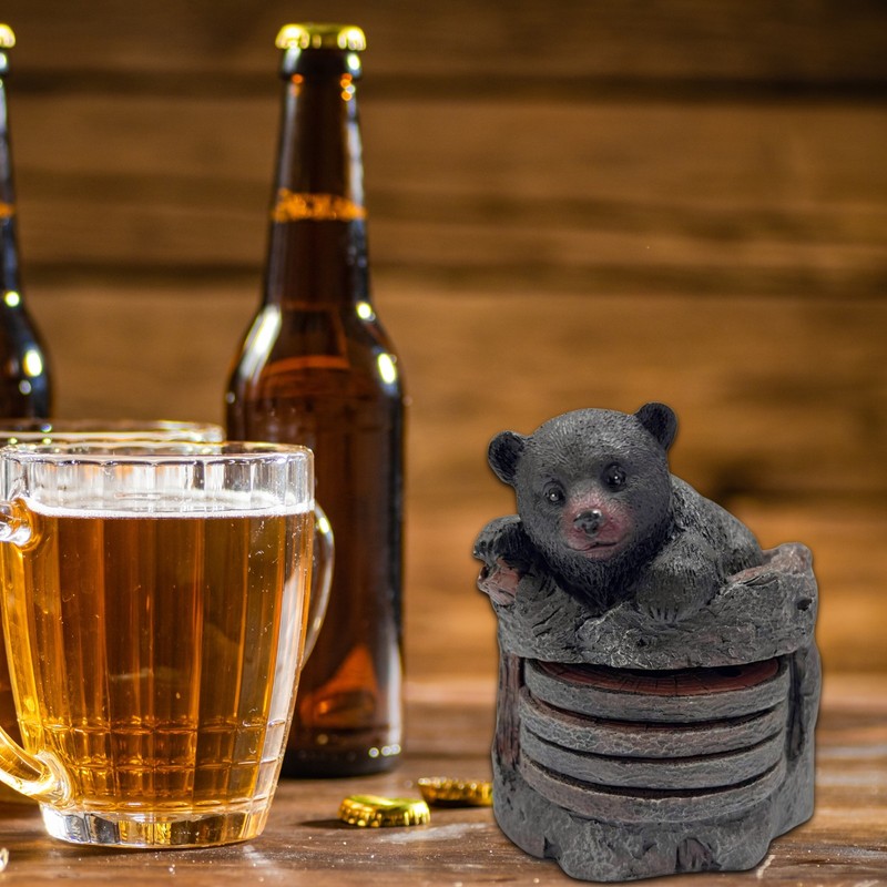 Drink Coasters with Holder - Bear and Tree Trunk (4 coasters) gallery