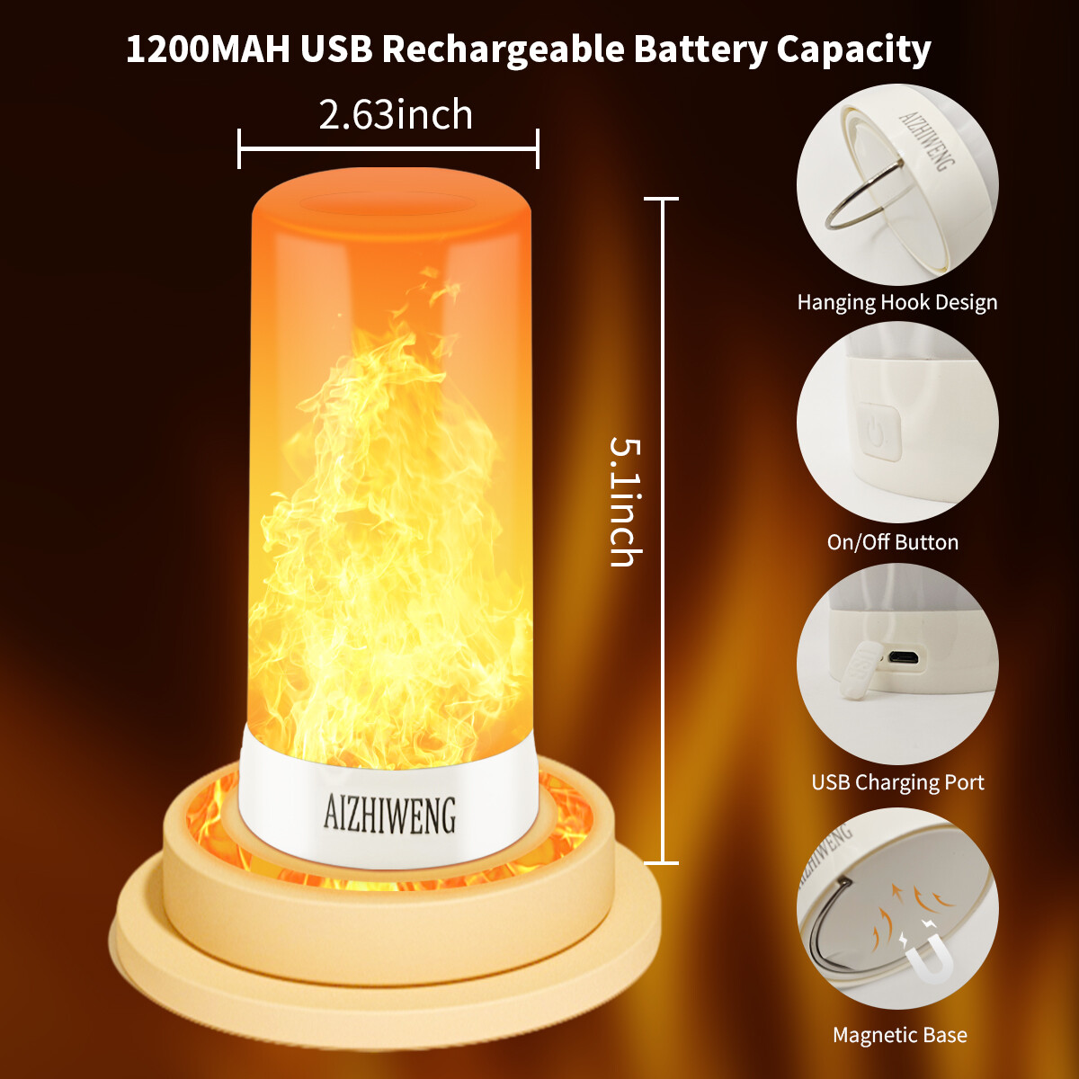 Rechargeable USB LED Flame Light with Remote, Ambiance Lighting for Home 1PCS-US gallery