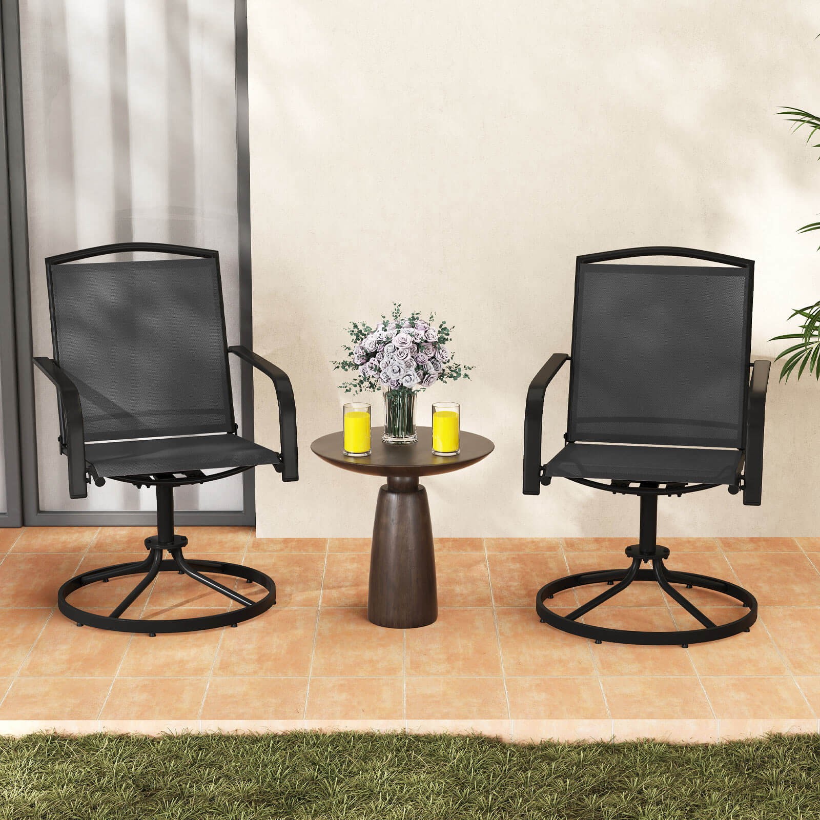 Patio Swivel Chairs 2PCS w/ High Back & Round Metal Base for Backyard gallery
