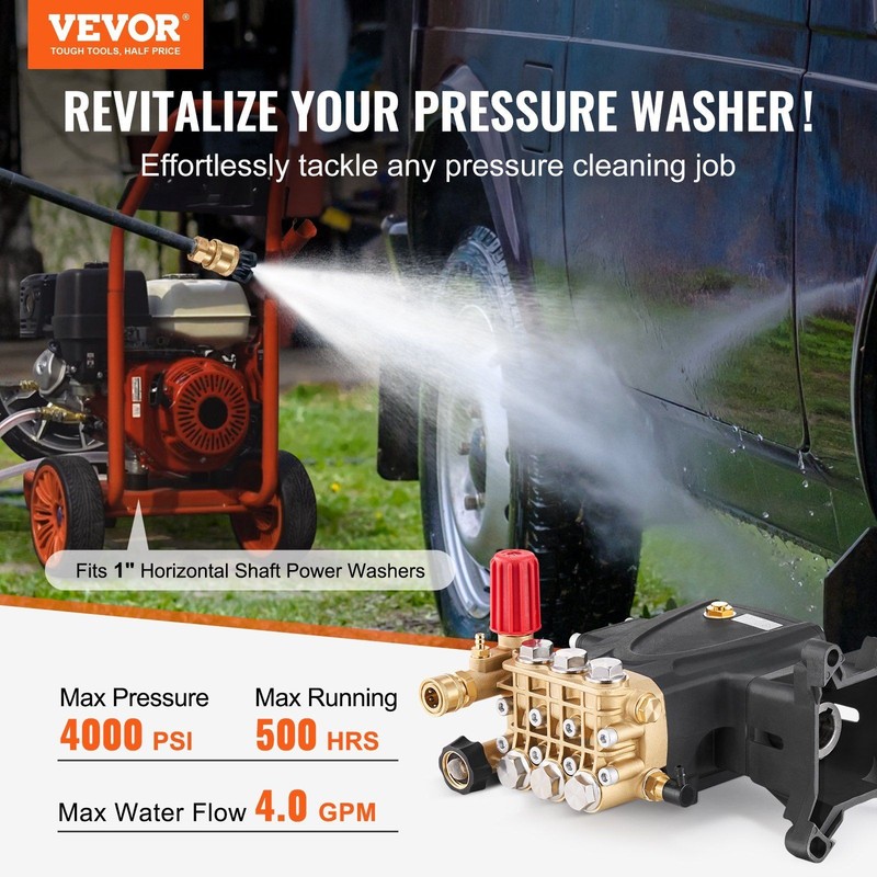 Triplex Plunger Pressure Washer Pump: 4000 PSI, 4.0 GPM, 1" Shaft gallery