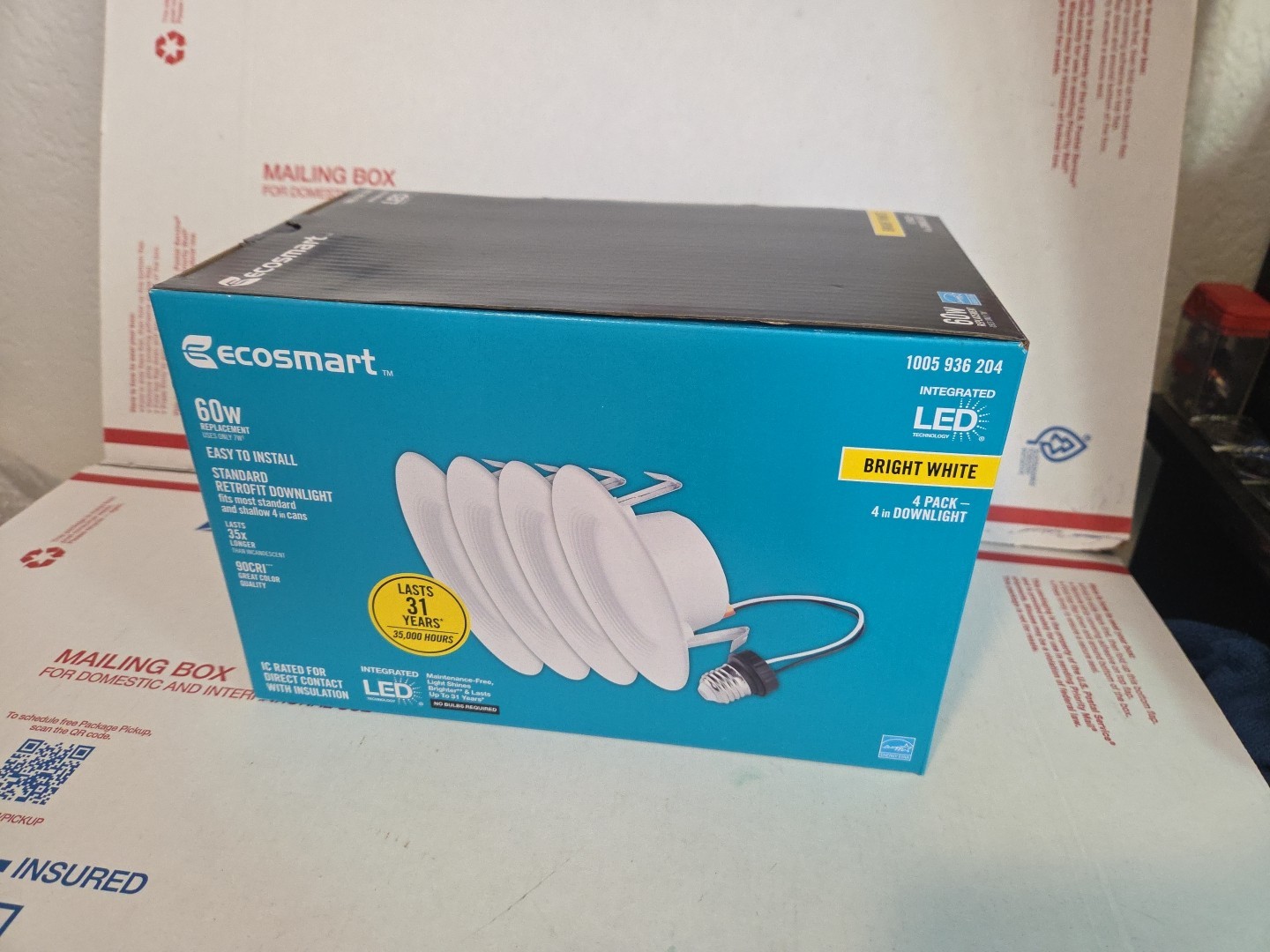 4x EcoSmart Integrated LED Dimmable Recessed Ceiling Light Trim Bright White 4" gallery