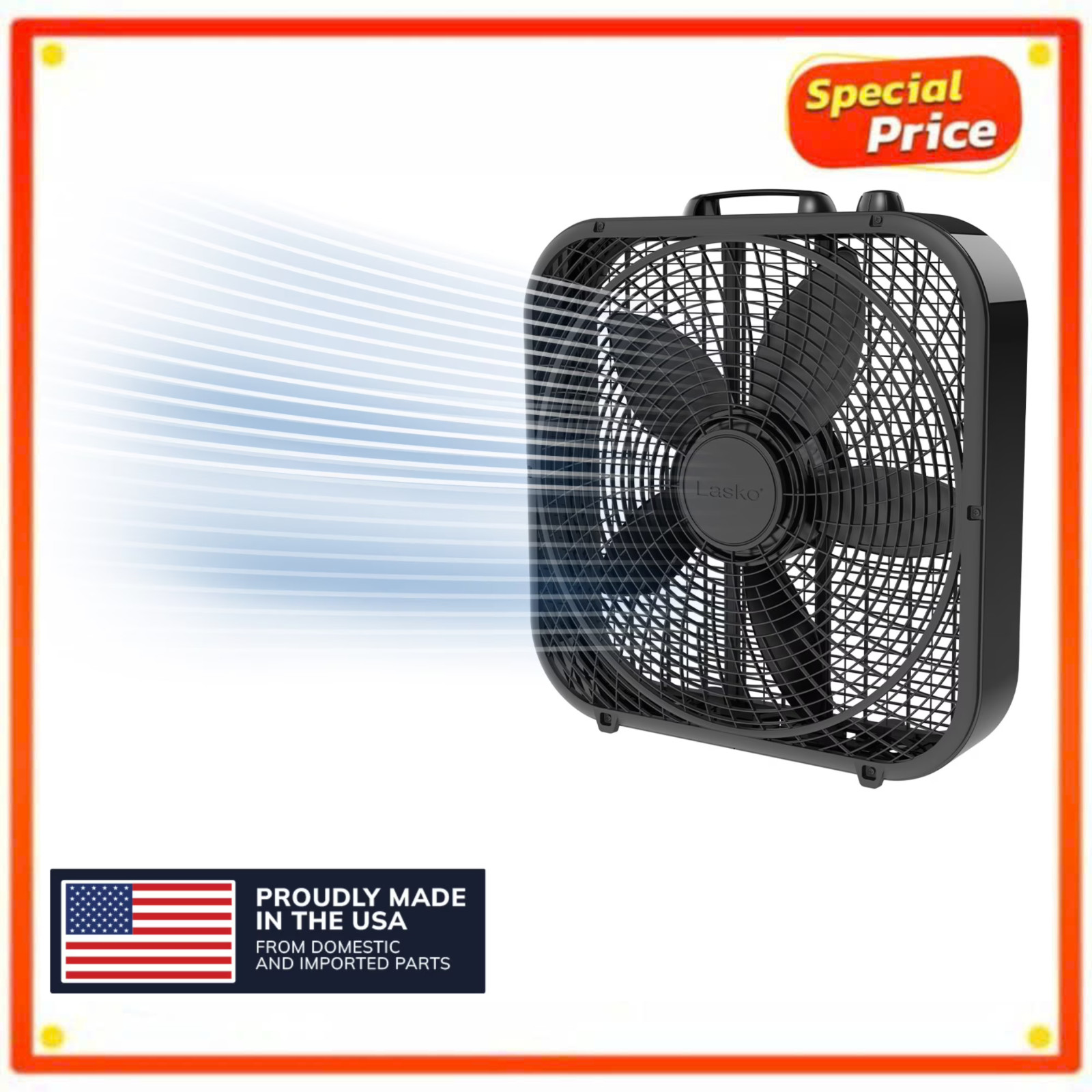 Lasko 20" Cool Colors Box Fan 3-Speed Weather-Resistant Floor Fan Black B20301 gallery