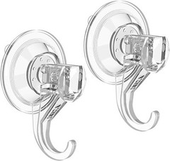 CCJH 2PC Clear Reusable Vacuum Suction Cup Hooks for Window Kitchen Bathroom