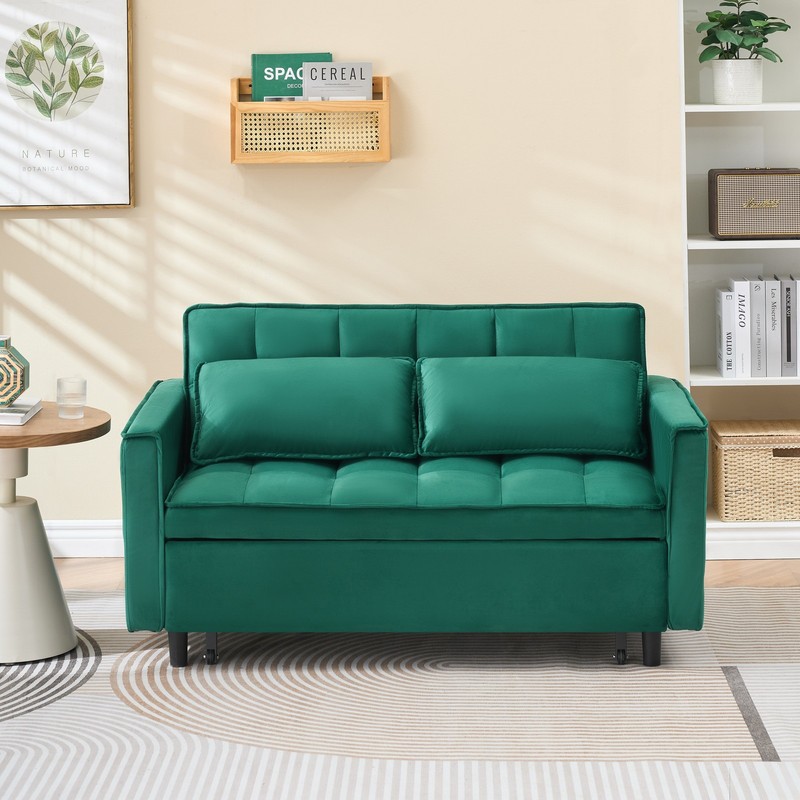 3-in-1 Convertible Sleeper Sofa Bed Modern Velvet Loveseat Couch w/Pull Out Bed gallery