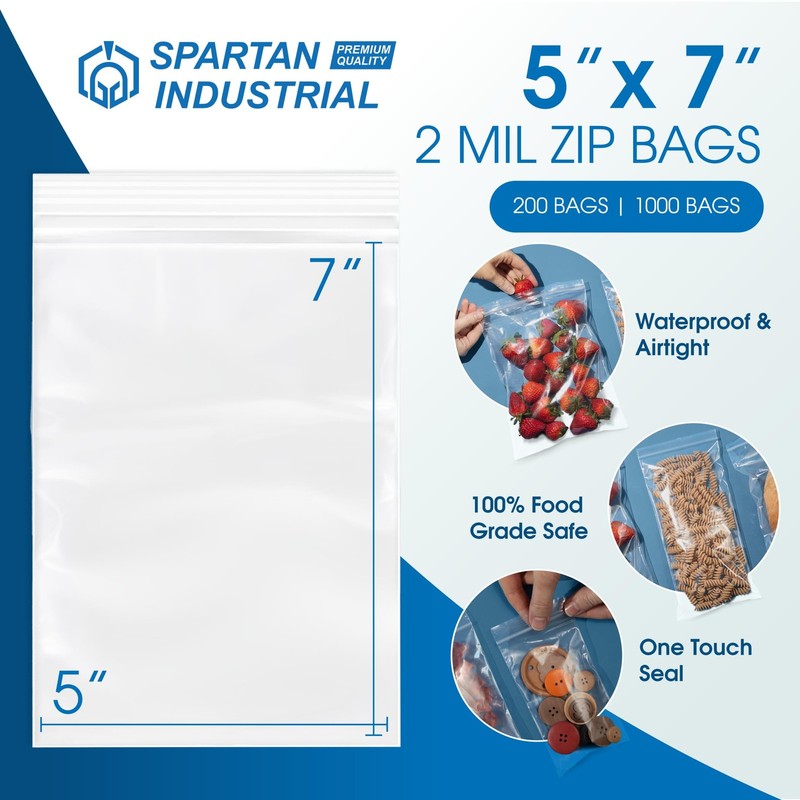 - 5” X 7” (200 Count) 2 Mil Clear Reclosable Zip Plastic Poly Bags with Resea... gallery