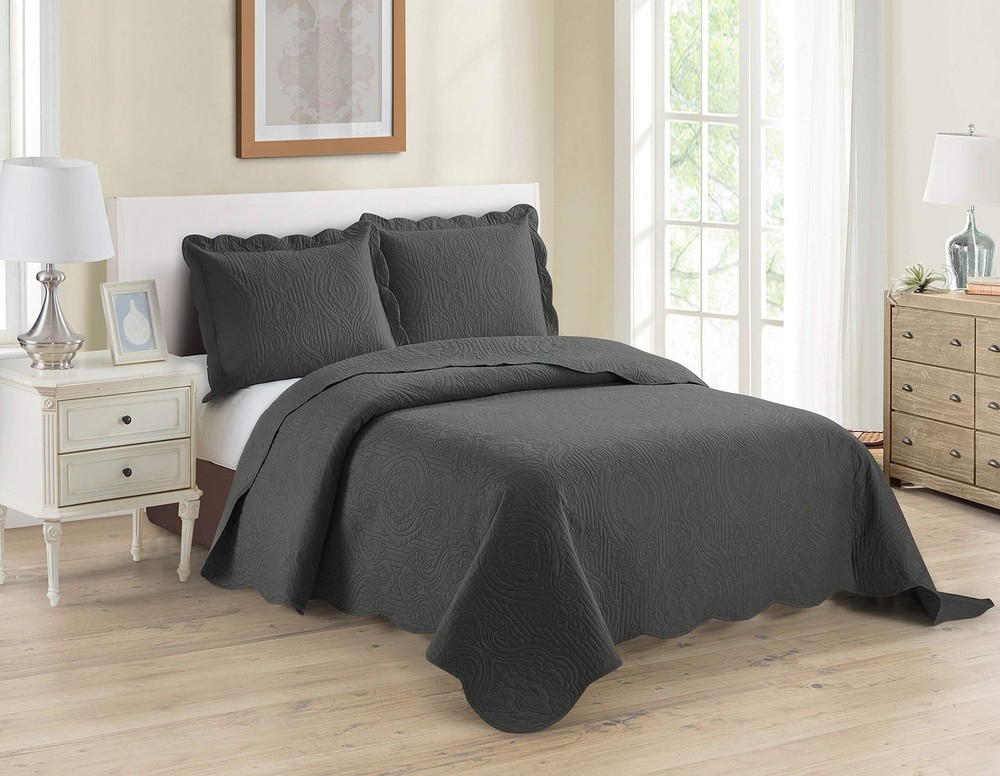 3pc King/Cal King Over Size Luxury Embossed Bedspread Set Light Weight Solid Cha