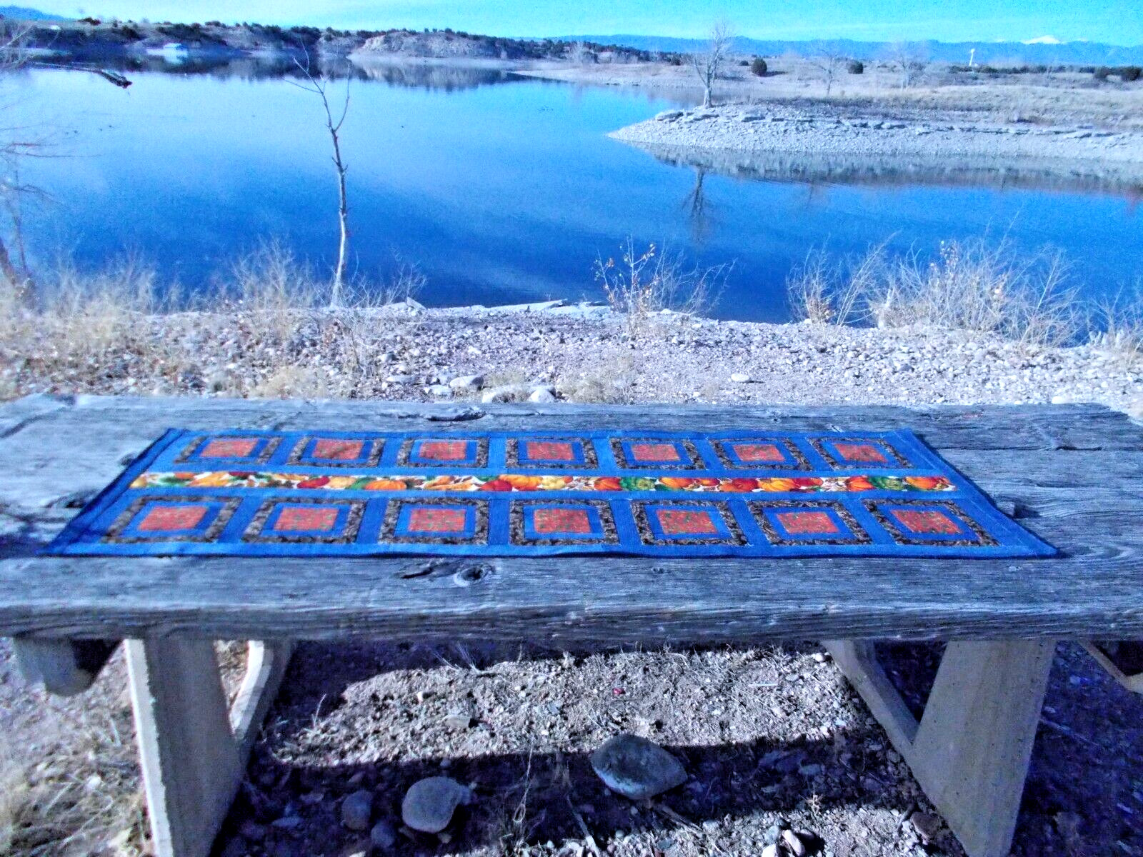 Rustic Denim Table Runner Fall Thanksgiving Vegetables Centerpiece 59"L x 20”W gallery
