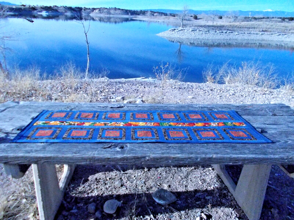 Rustic Denim Table Runner Fall Thanksgiving Vegetables Centerpiece 59"L x 20”W