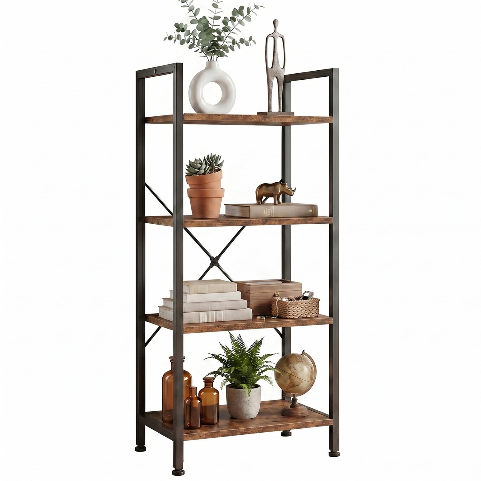 Bookshelf, 4-Tier Small Industrial Storage Shelf & Shelves, Metal Bookcase gallery