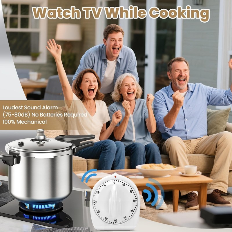 Kitchen Timers for Cooking, 60 Minute Wind Up - Chef Cooking Timer (White) gallery