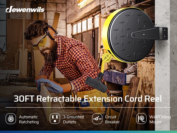 DEWENWILS 30 Ft Retractable Extension Cord Reel Wall Mount 16/3 SJTW 3 Outlets gallery