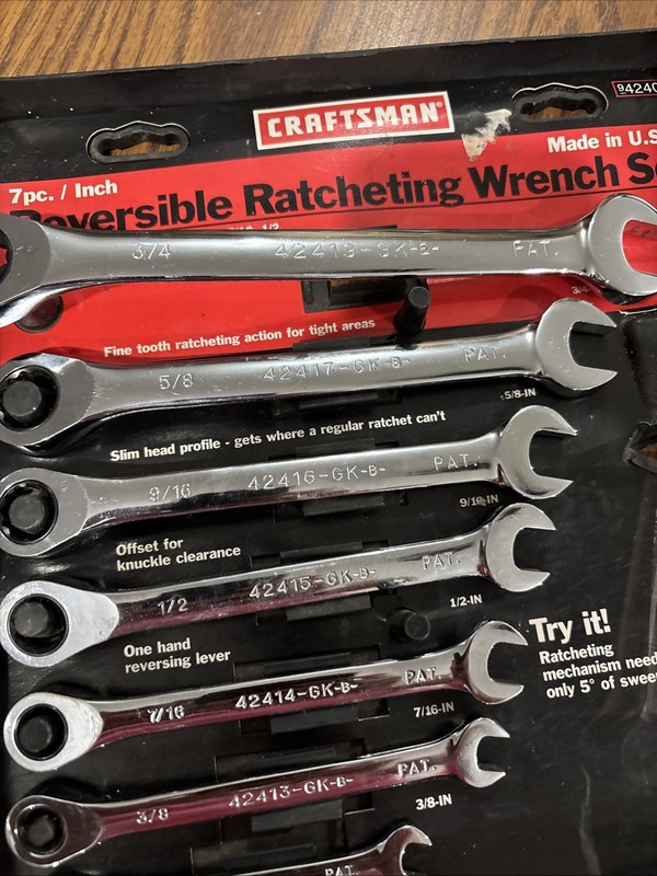 Sears Craftsman 7pc Inch Reversible Ratcheting Wrench Set 42406 5/15-3/4 gallery