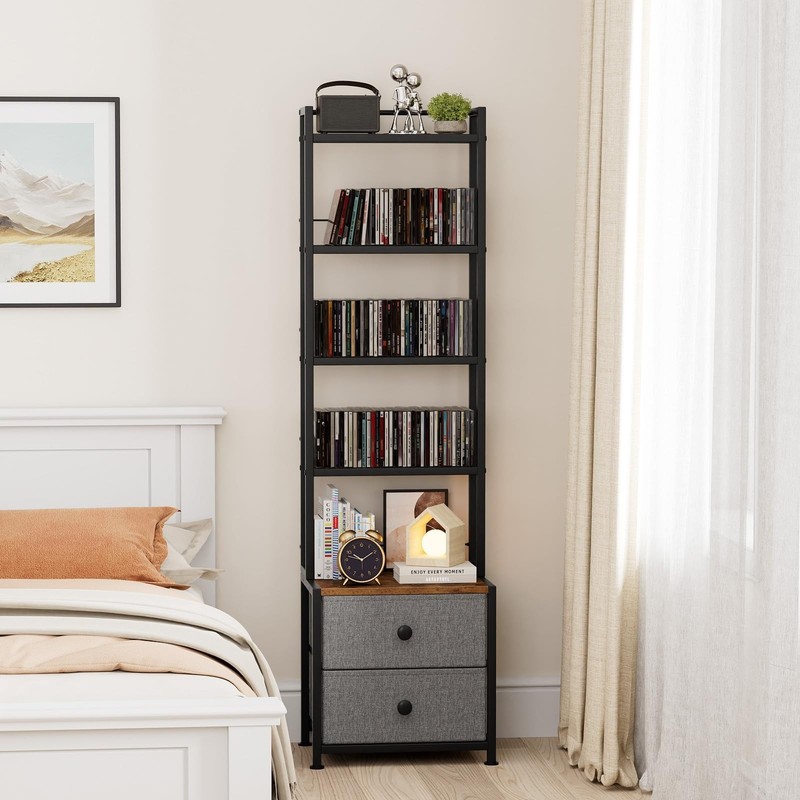 5-Tier CD/DVD Storage Rack with Drawer, Adjustable Media Organizer Shelf for Boo gallery