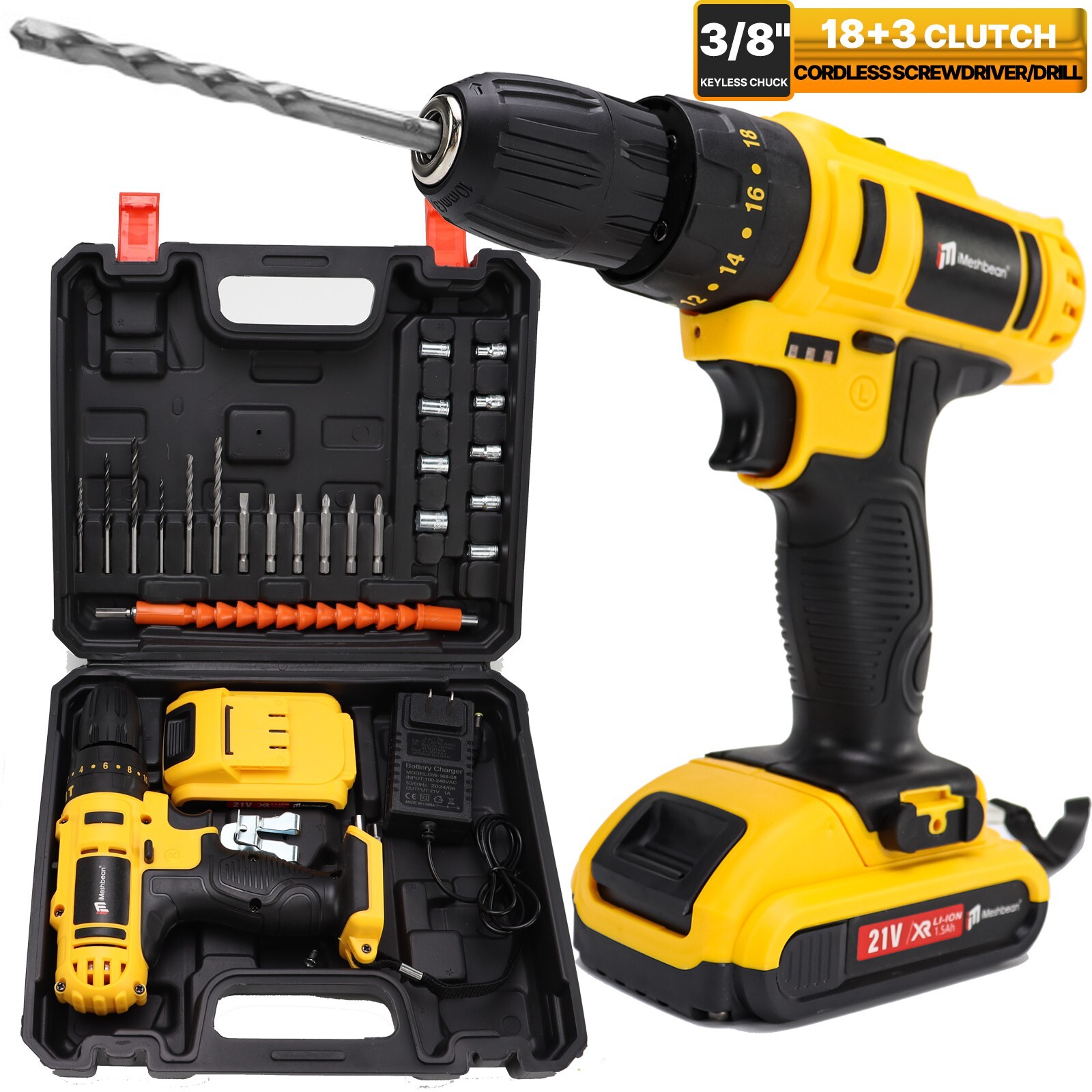 21V Electric Drill Cordless Fast Screwdriver Set Power Tool 1 Battery & Charger gallery