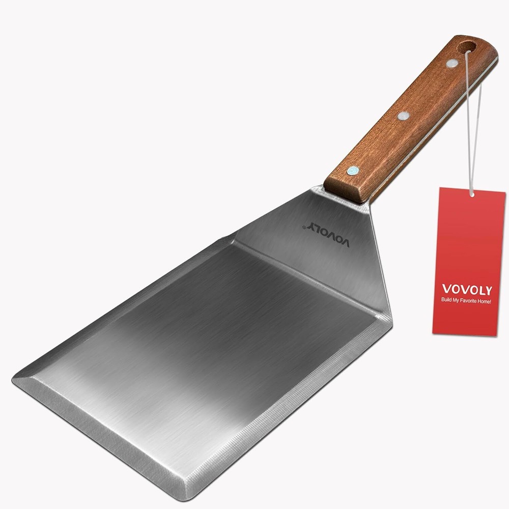 Extra Wide Spatula, Large Metal Spatula with 5" x 6", Wood & Stainless Steel