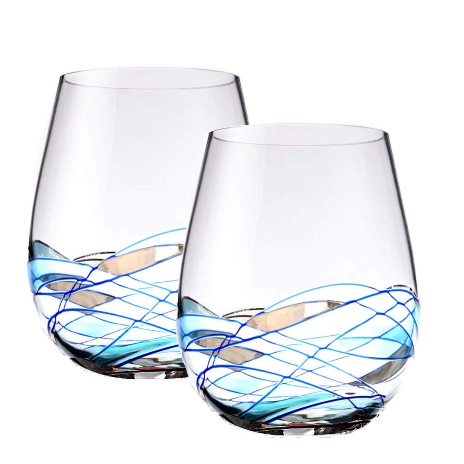 Bezrat Stemless Wine Glasses Set of Two | Hand Painted Large Premium Red and ... gallery