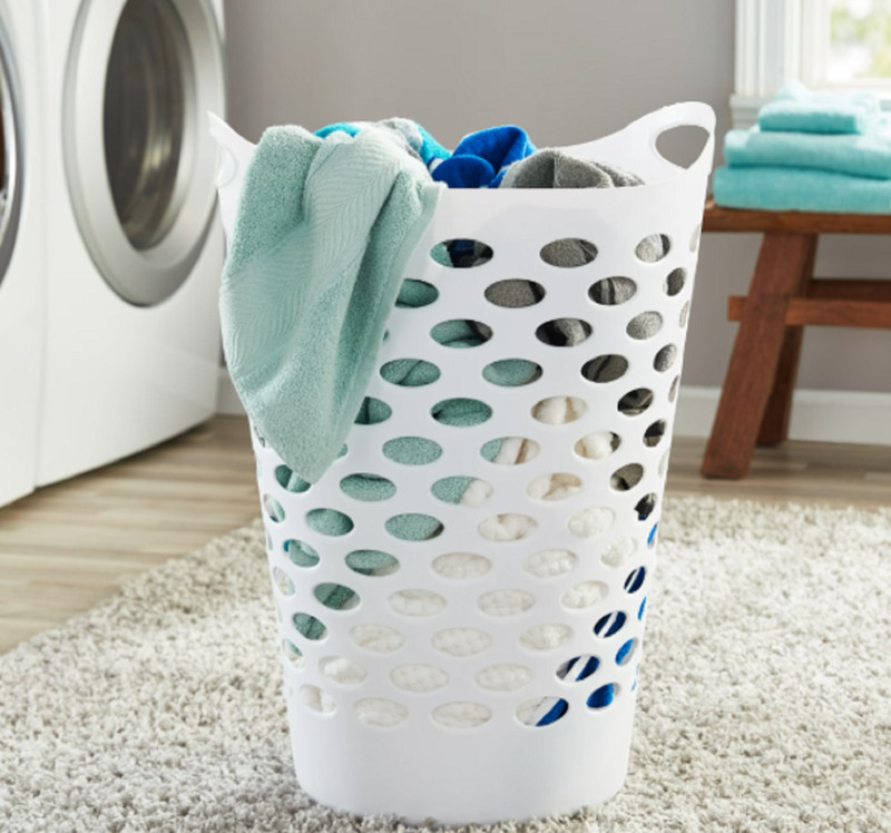 Mainstays Plastic Round Laundry Hamper, White, with Carrying Handles gallery