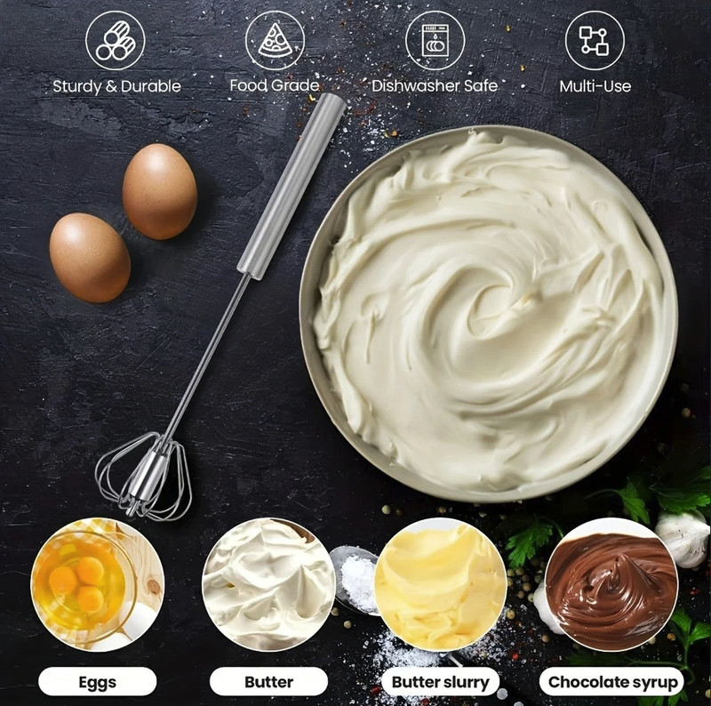 1pc Stainless Steel Semi Automatic Egg Beater Hand Push Mixer - NEW gallery
