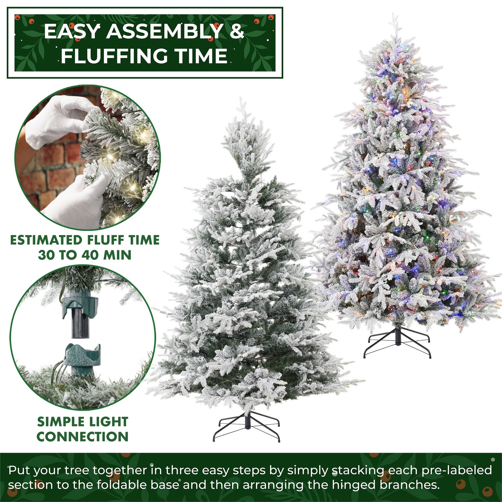 OPEN BOX - 7.5FT Pre-Lit Snow-Flocked Aspen Fir Realistic Artificial Xmas Tree gallery