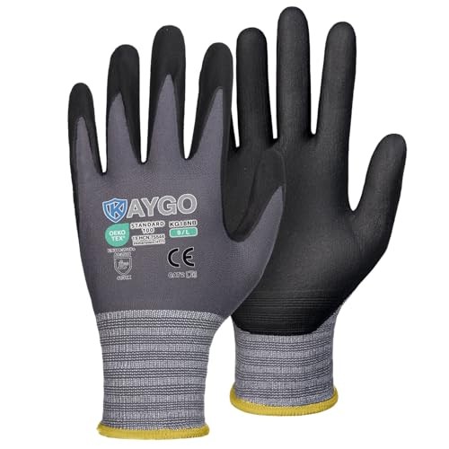 Safety Work Gloves MicroFoam Nitrile Coated, 3 Pairs Large (Pack of 3) Gray gallery