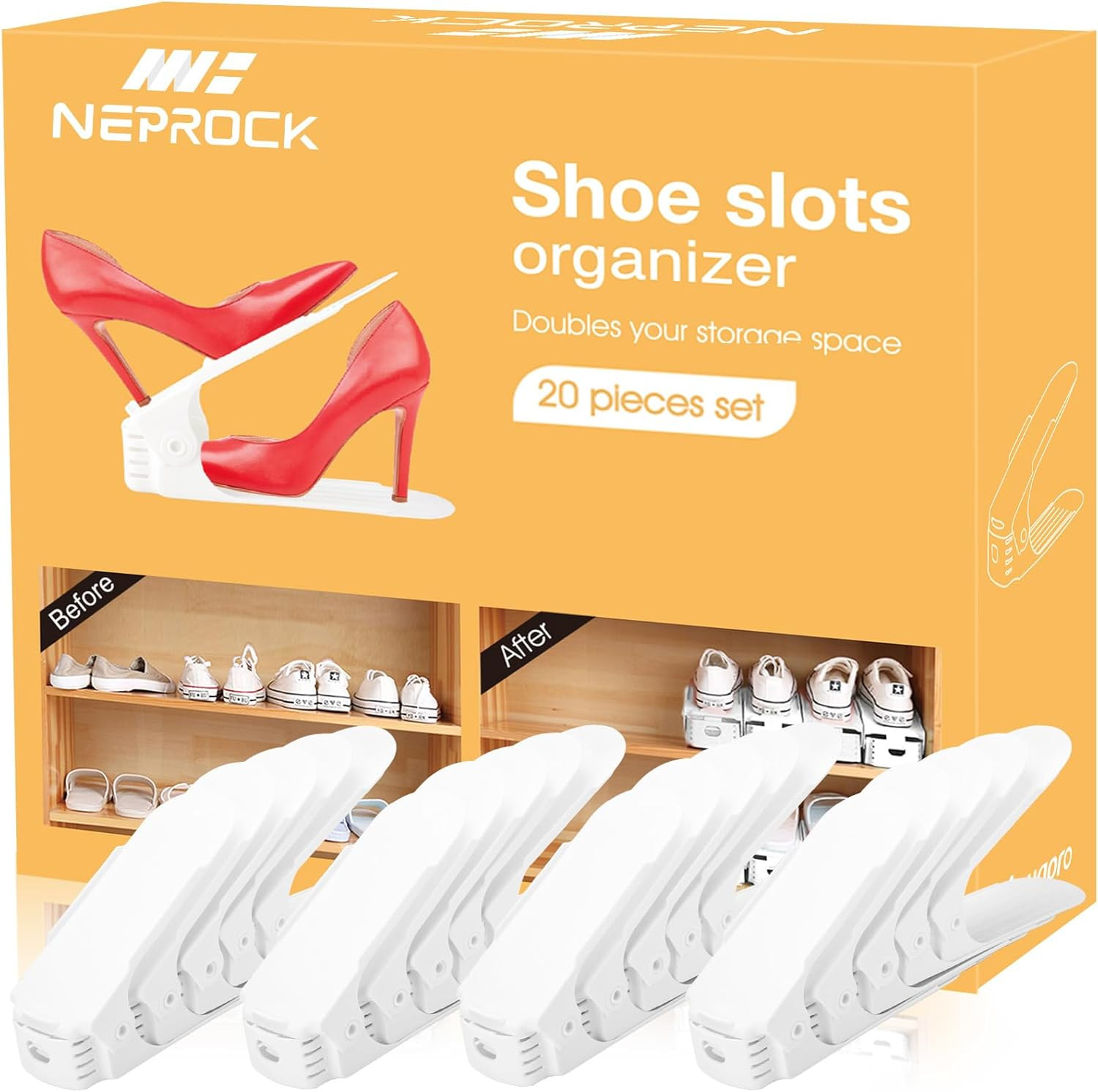 Neprock Shoe Slots Organizer, 20 Pack Adjustable Shoe Rack Stacker Storage Space gallery