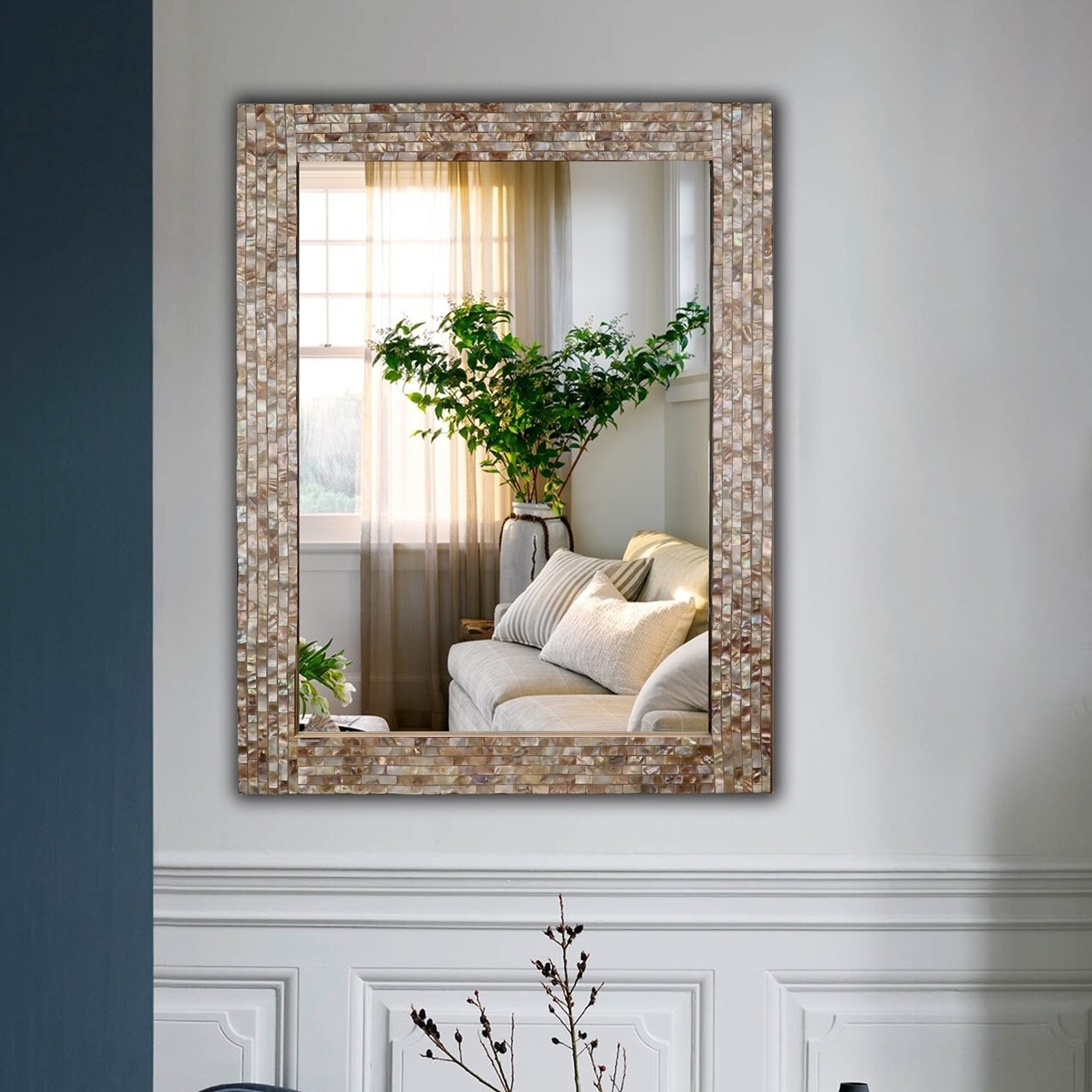 Framed Wall Mirror Reflection Seashell Finish Rectangular 24" Wide x 32" Long gallery