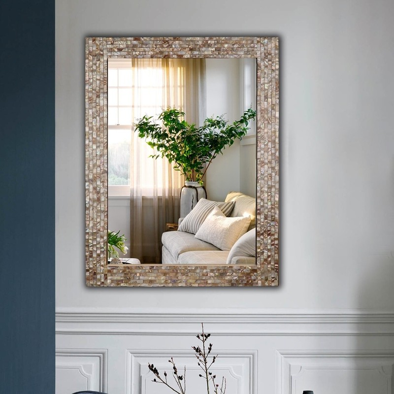 Framed Wall Mirror Reflection Seashell Finish Rectangular 24" Wide x 32" Long gallery