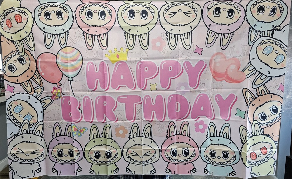 LabubMonster Birthday Party Photo Backdrop Banner Nylon BIG 5 X 3 FT