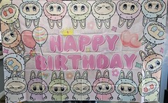 LabubMonster Birthday Party Photo Backdrop Banner Nylon BIG 5 X 3 FT