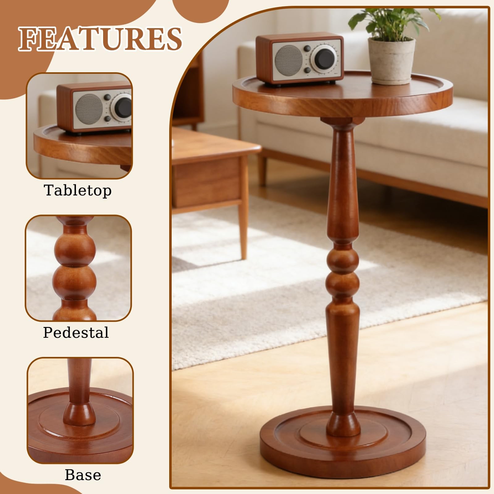 Small Side Table for Spaces, Rustic Circle End Small, Warm Brown gallery