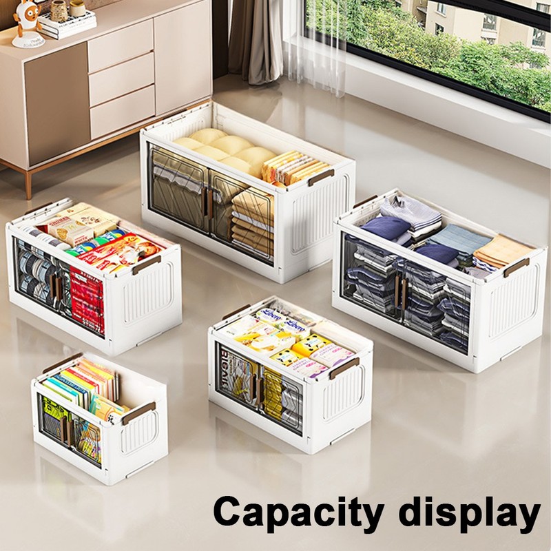 4 Tier Folding Storage Cabinet Stackable Boxes with Magnetic Doors & Wheels US gallery
