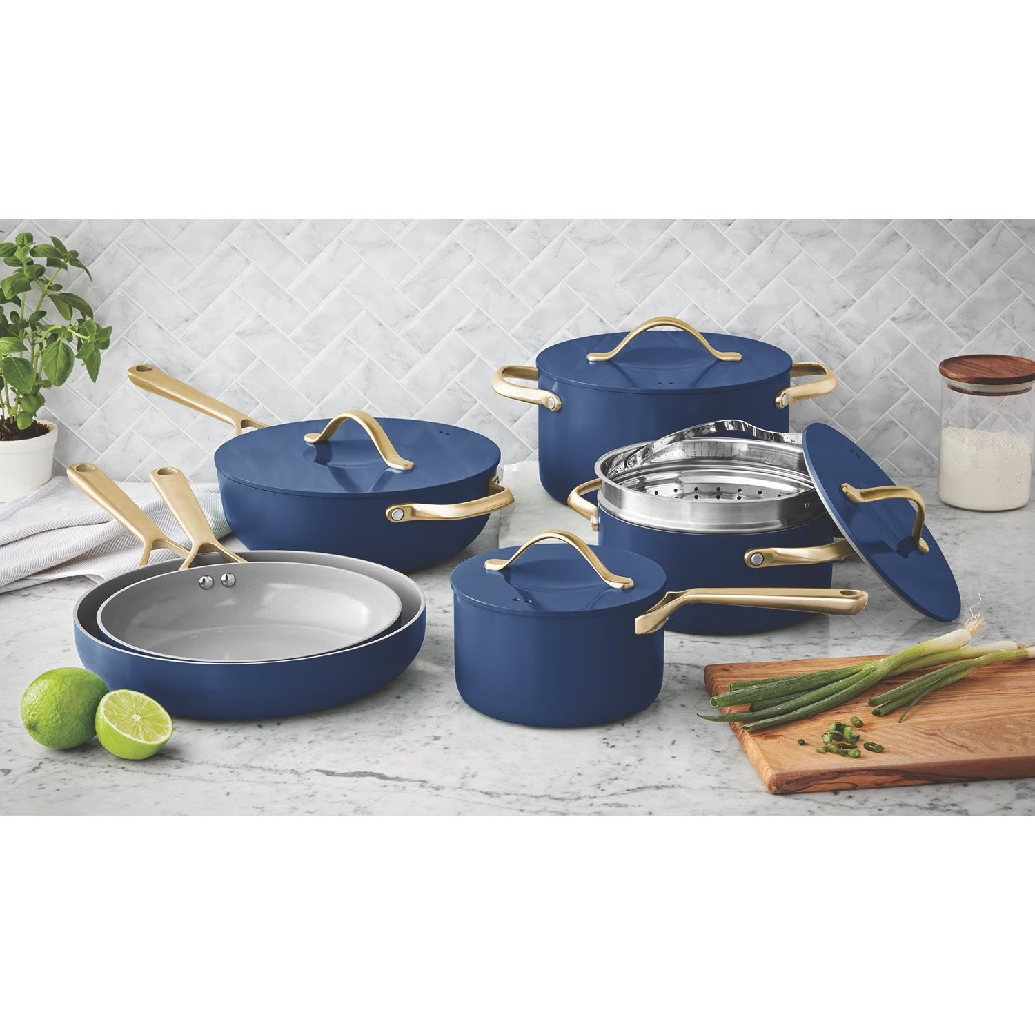 Member's Mark 11-Piece Modern Ceramic Cookware Set - Navy gallery