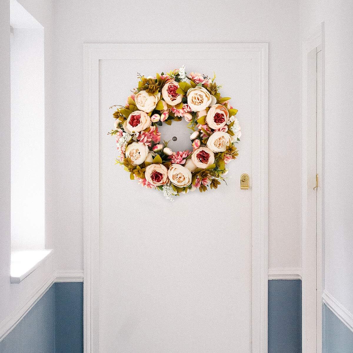 Artificial Peony Wreath 19 Inch Blooming Silk Peony Spring Summer Fall Winter gallery