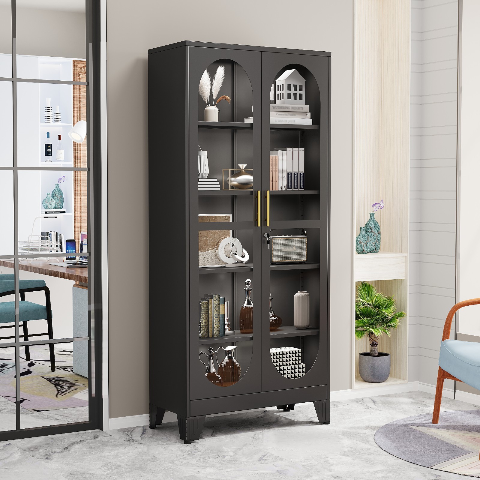 71" H Lockable Glass Display Case, Metal Curio Cabinet for Home & Collectibles gallery