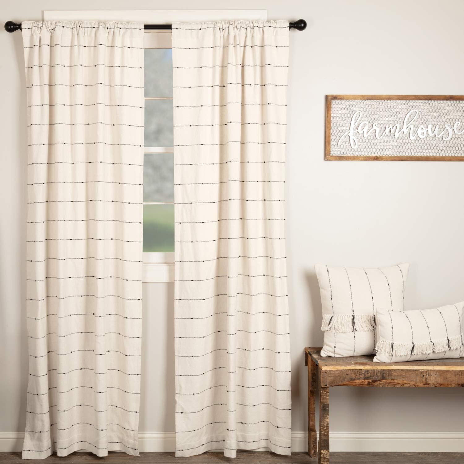 Urban Rustic Farmhouse Stripe Curtains, Set of 2, 84" Long, Cream & Black gallery