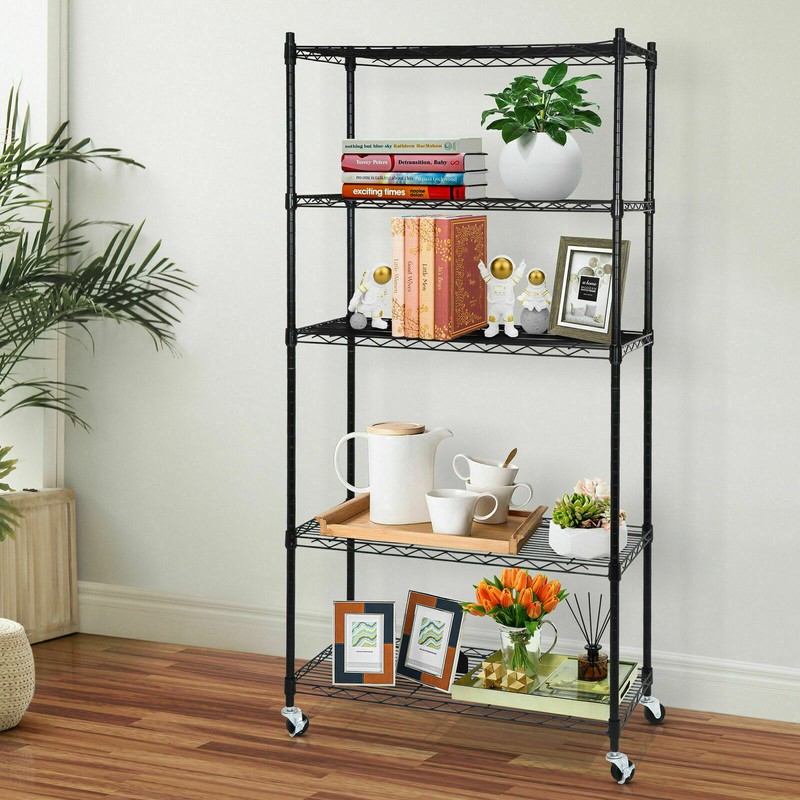 2PCS 5-Tier Wire Shelving Unit Rack Large Space Shelves Stroage Rolling 4 Wheels gallery