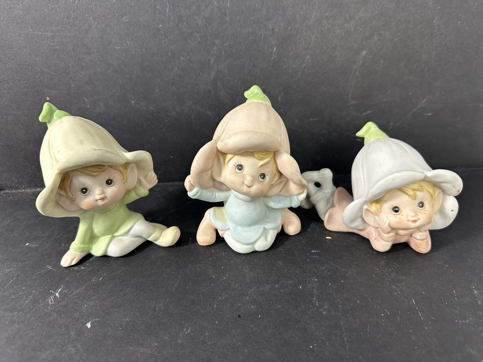 Homco Pixie Elves Garden Fairies Tulip Hat Whimsical Ceramic Figurines Set of 3 gallery