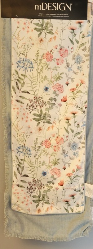 Mdesign Spring Table Runner 2 Piece Floral Printed 14x72 & Solid Blue 16x80 gallery