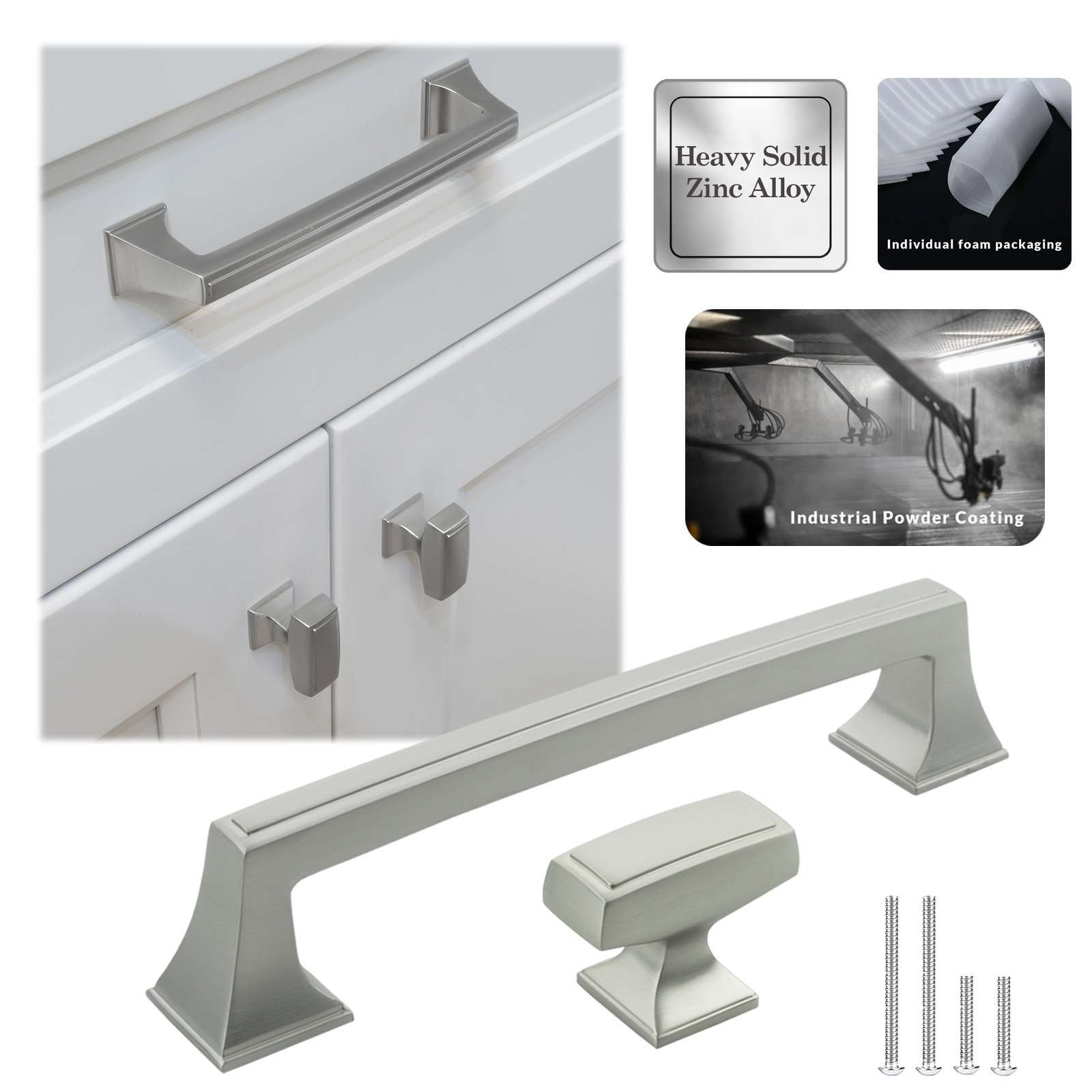 Solid Brushed Nickel Square Cabinet Pulls Knobs Handles Kitchen Bathroom Drawers gallery