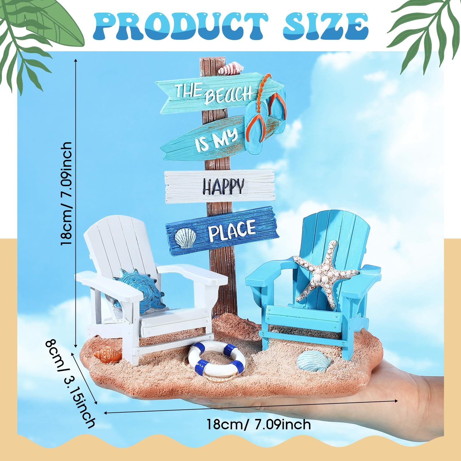 Wonderjune Beach House Decor Coastal Chair 7 x 7 x 3 inches, Blue and White gallery