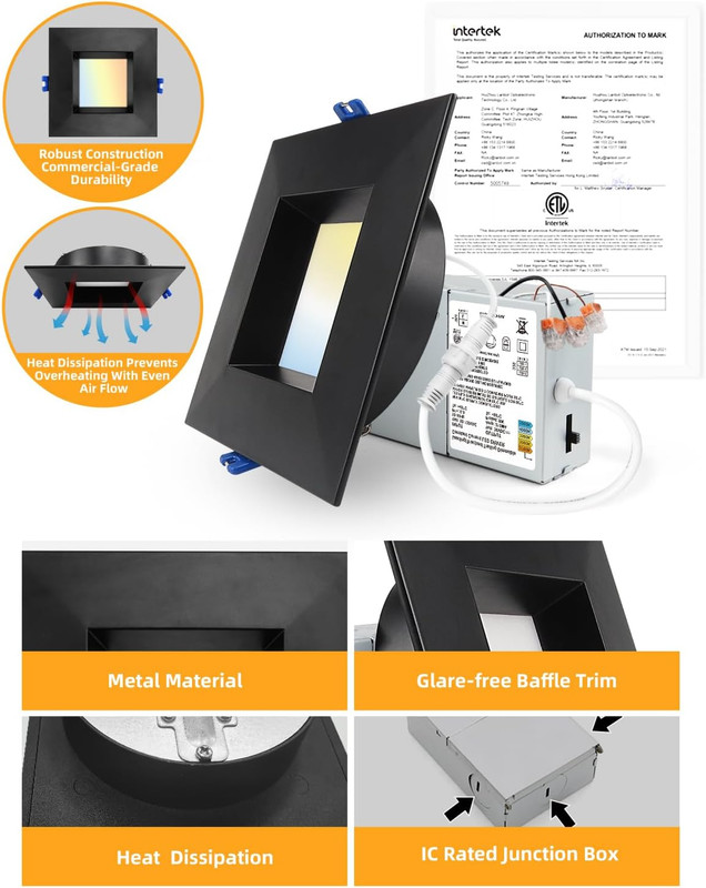 Dimmable 4" LED Downlight, 5CCT Selectable, 12W, 1080LM, 12 Pack, Black gallery